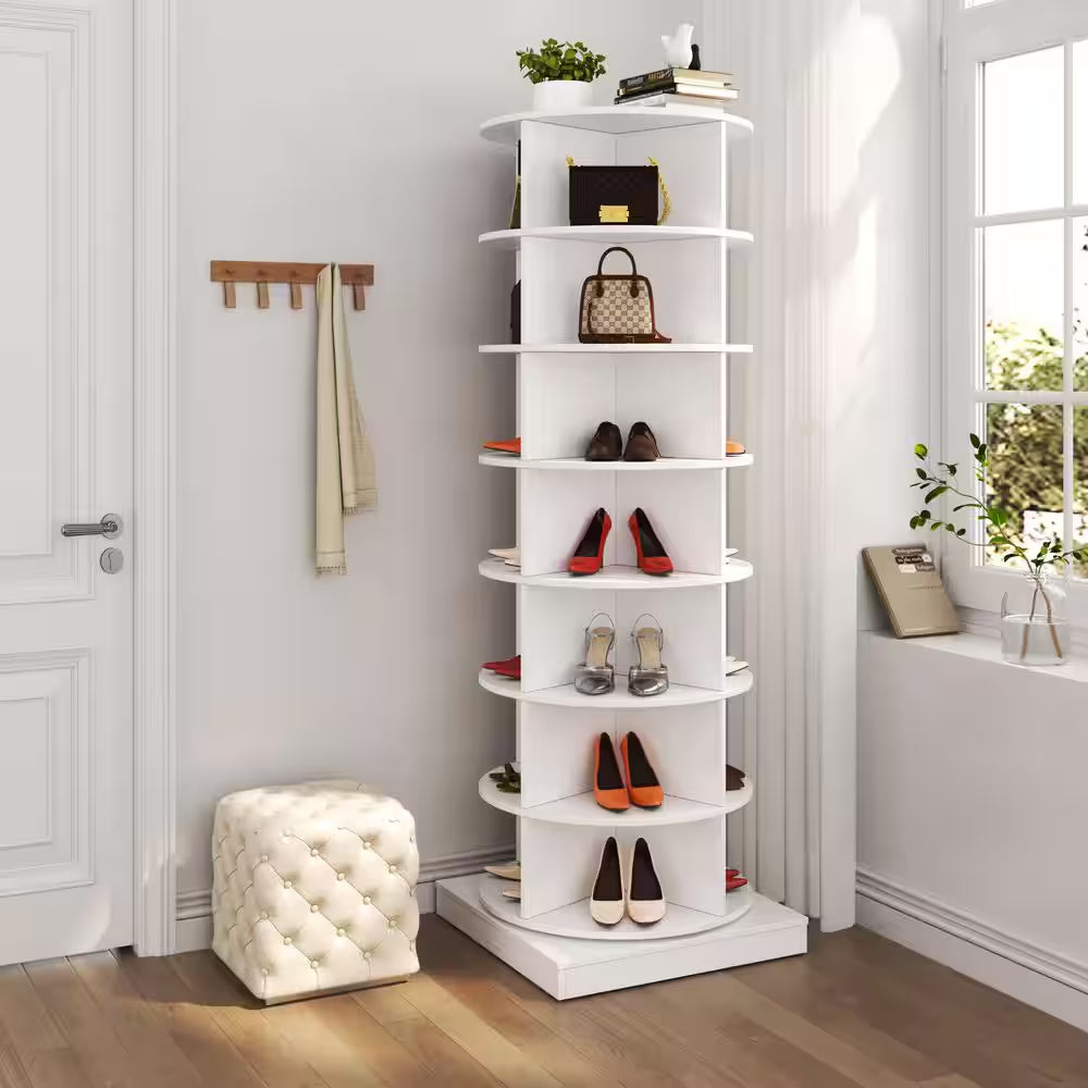 65 In. H 28 Shoes-Pairs 7 Tier 360° Spinning Rotating White Shoe Rack