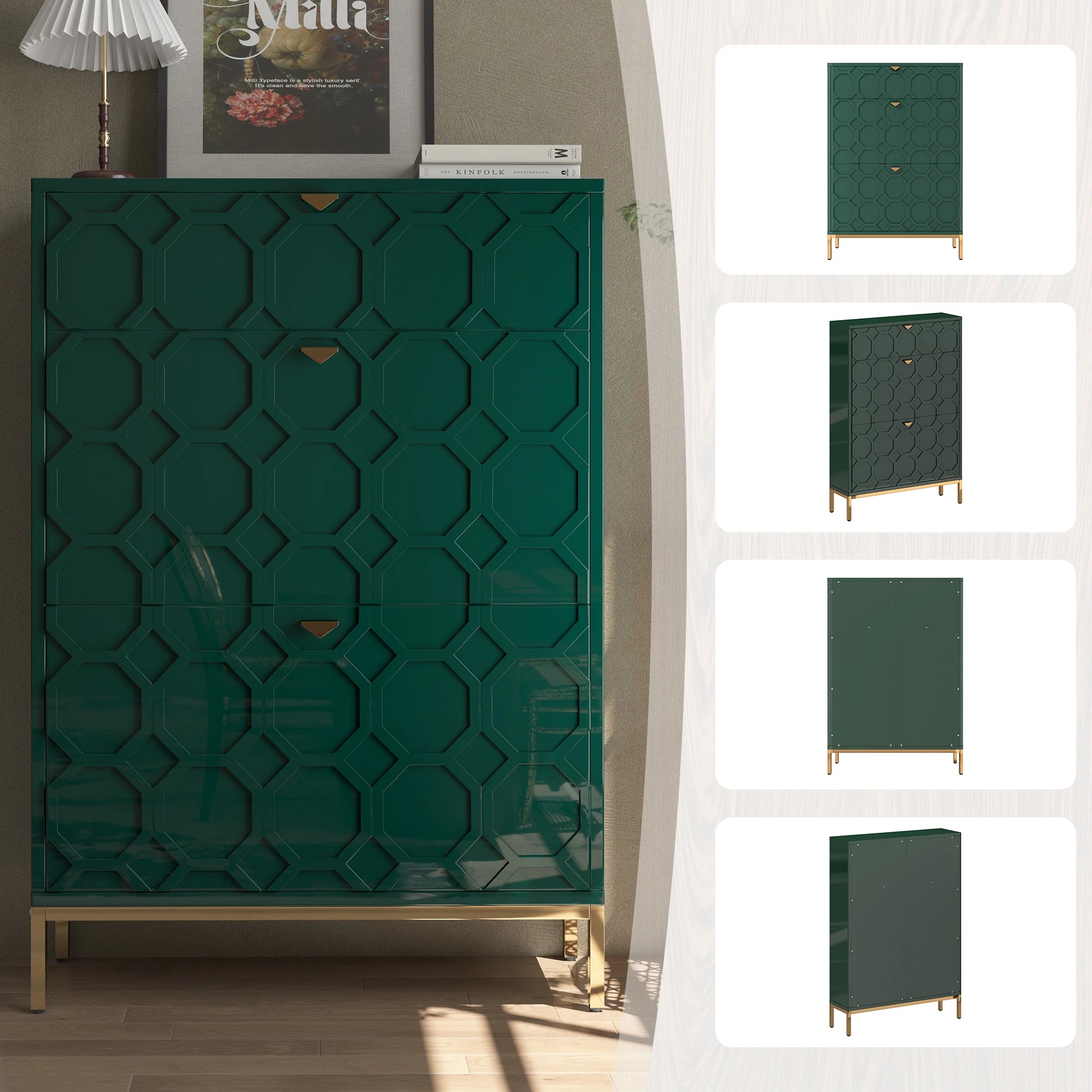 Shoe Organizer 24 Pairs Wood Shoe Storage Cabinet with Drawers