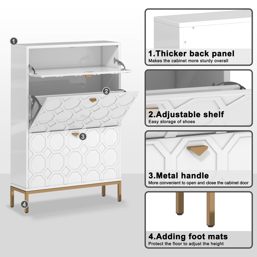 Shoe Organizer 24 Pairs Wood Shoe Storage Cabinet with Drawers