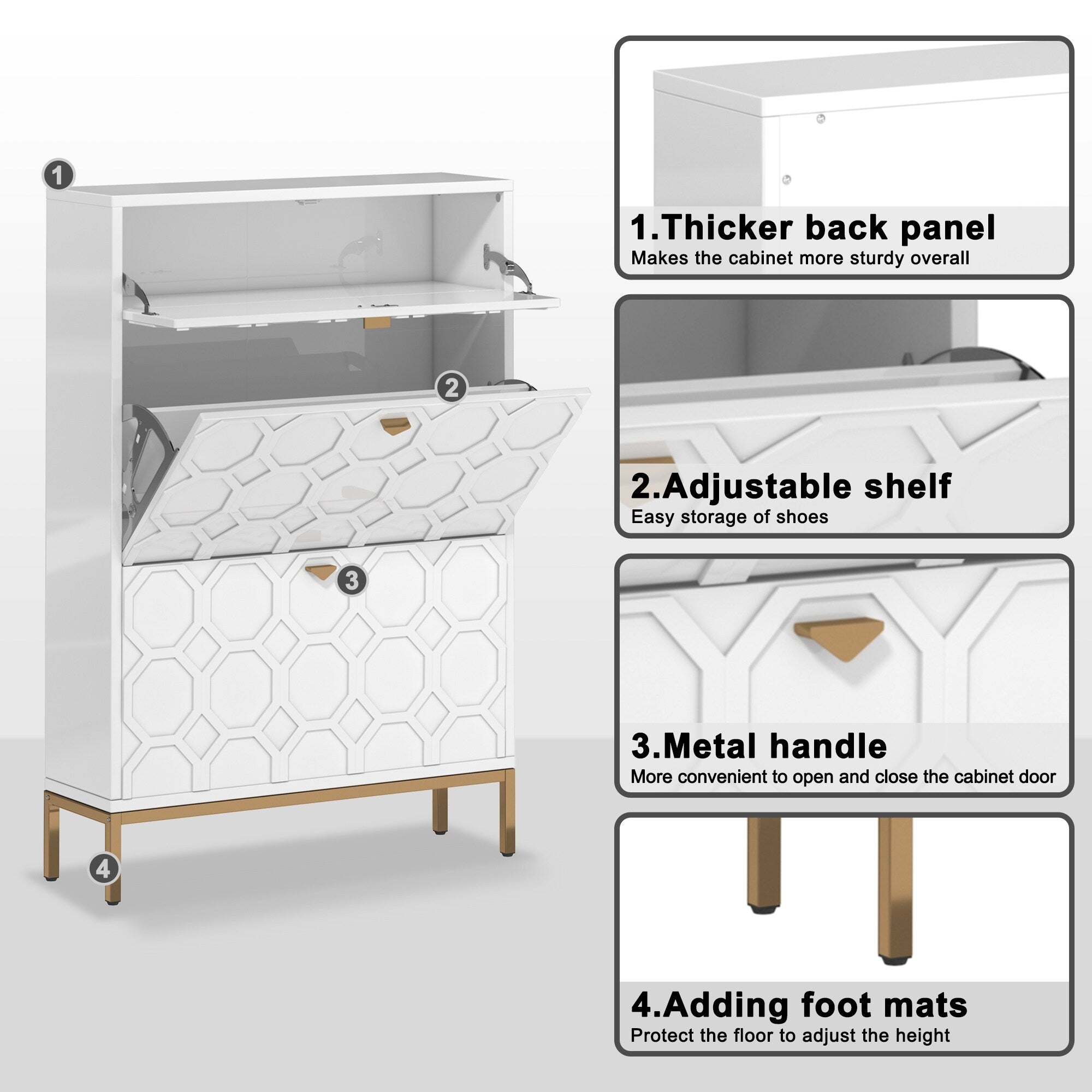 Shoe Organizer 24 Pairs Wood Shoe Storage Cabinet with Drawers