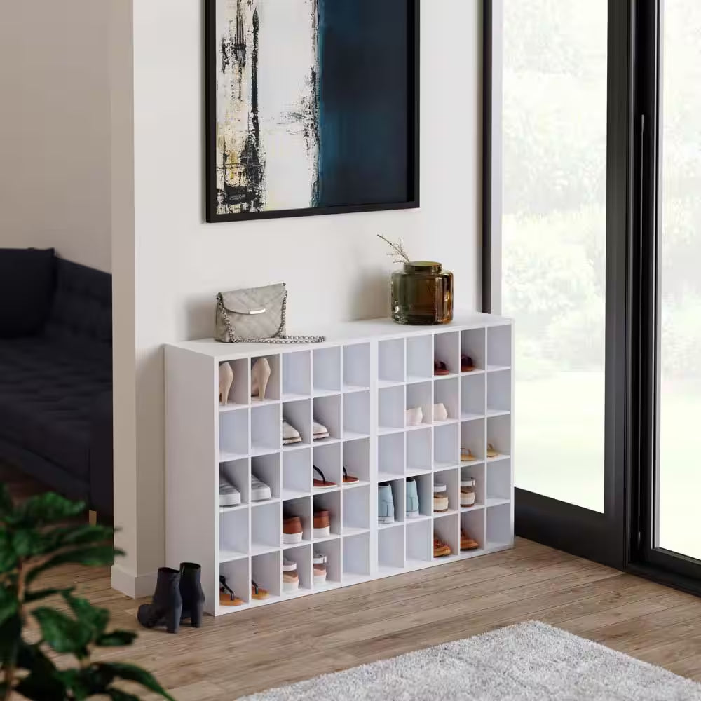 32 In. H X 24 In. W X 12 In. D White Wood Look 25-Cube Storage Organizer