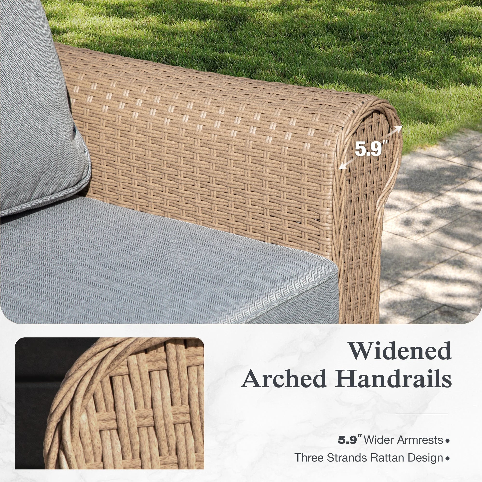2 Pieces Wicker Patio Furniture Set Outdoor Conversation Set with Cushions, Gray