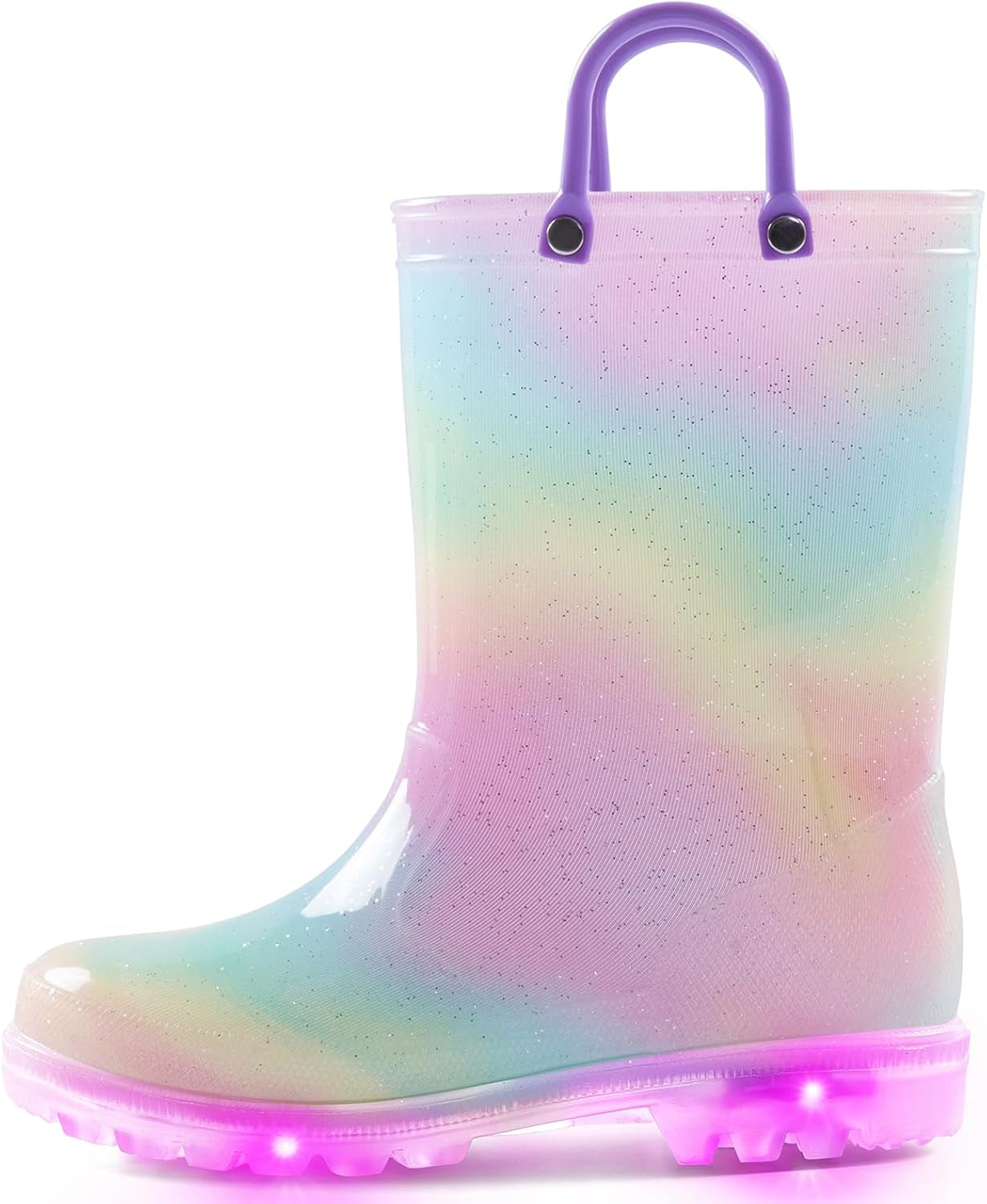 Toddler Light up Rain Boots for Girls Boys Waterproof Rain Boots with Handles Outdoors