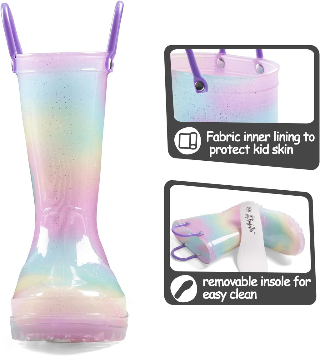 Toddler Light up Rain Boots for Girls Boys Waterproof Rain Boots with Handles Outdoors