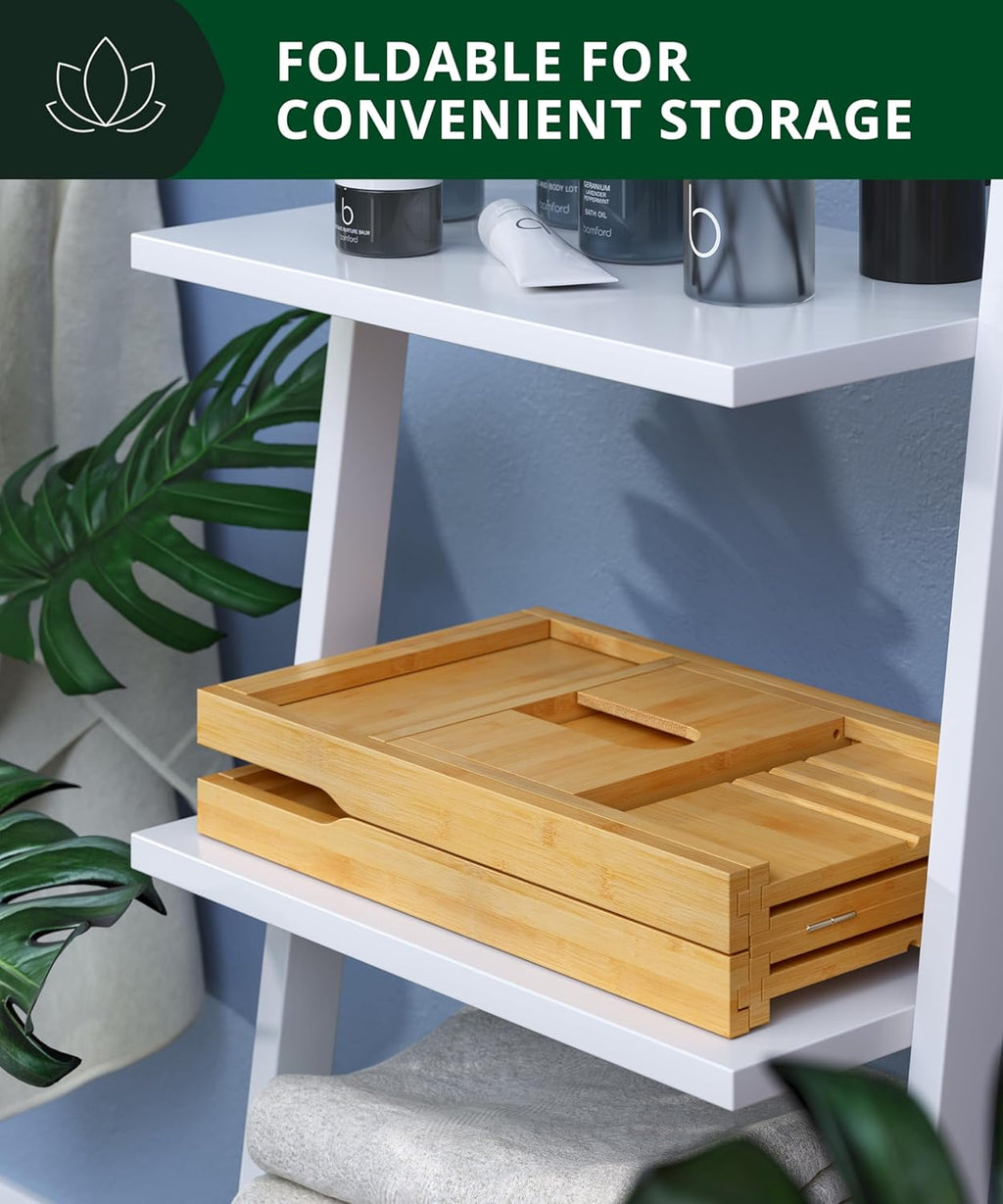 Today 2025 Premium Foldable Bathtub Tray - Wood Bath Tray for Tub, Bamboo Shelf, Expandable Bath Table Trays, Bathtub & Bathroom Accessories for New Home & Birthday Gifts for Mom
