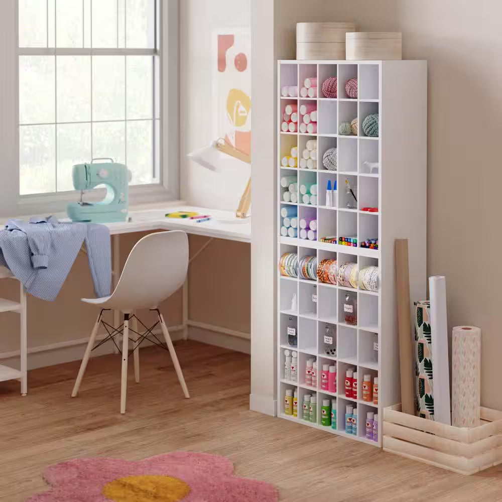 32 In. H X 24 In. W X 12 In. D White Wood Look 25-Cube Storage Organizer