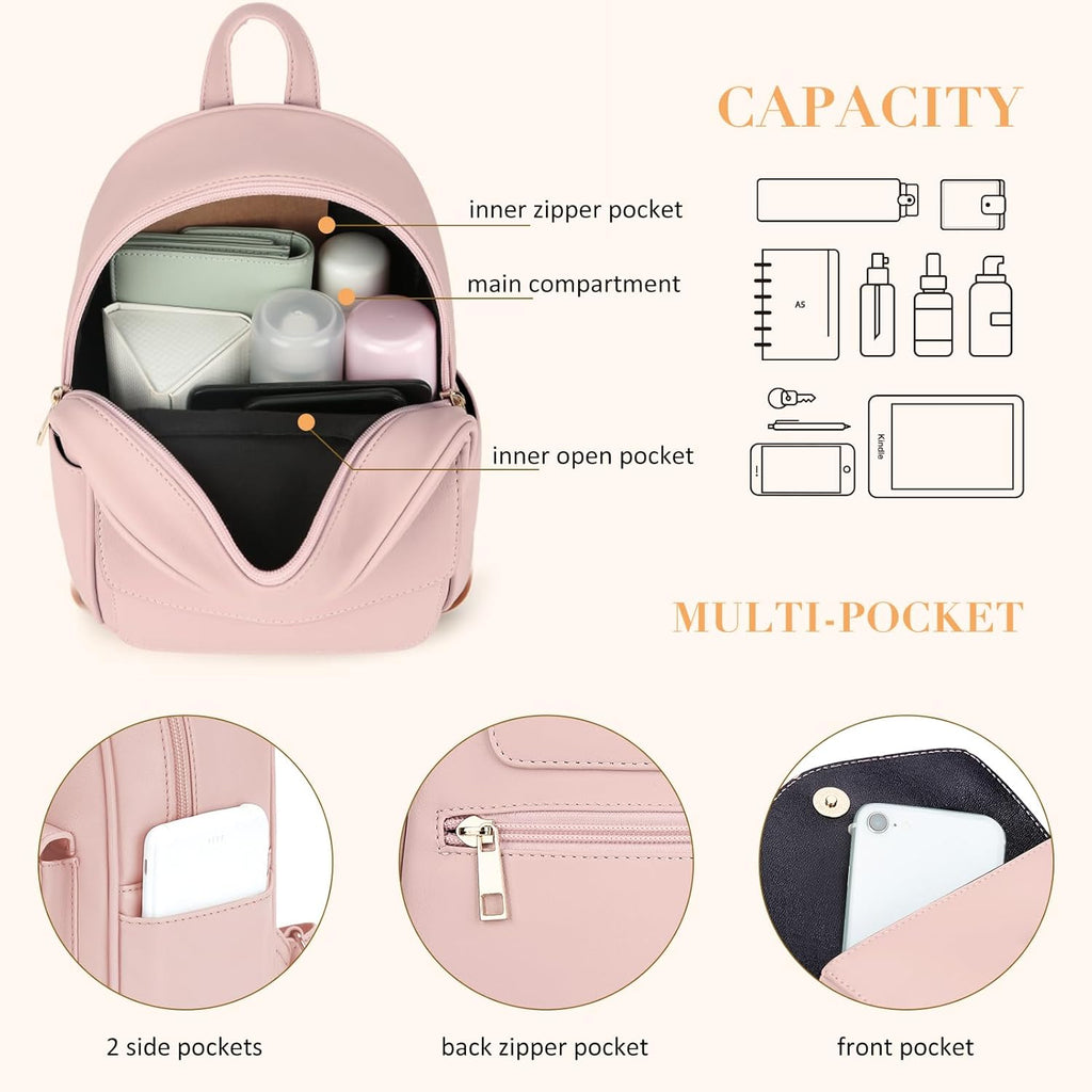 Mini Backpack for Women Girls Cute Bowknot Small Backpack Purse Ladies Leather Bookbag Satchel Bag, with Charm Tassel Pink