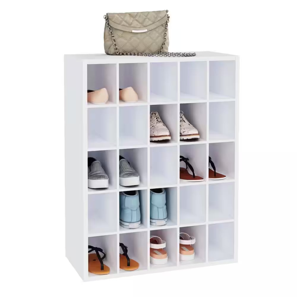 32 In. H X 24 In. W X 12 In. D White Wood Look 25-Cube Storage Organizer