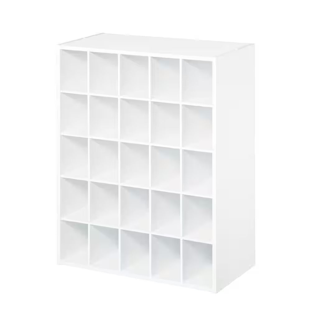 32 In. H X 24 In. W X 12 In. D White Wood Look 25-Cube Storage Organizer