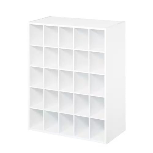 32 In. H X 24 In. W X 12 In. D White Wood Look 25-Cube Storage Organizer