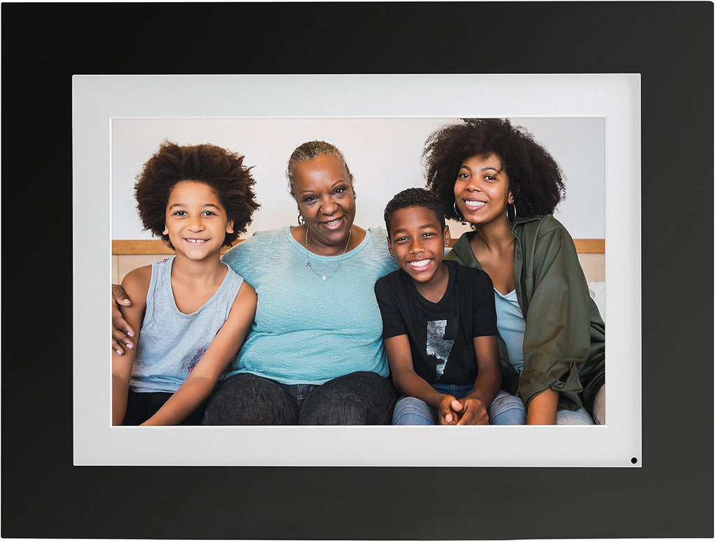 Photoshare 10” Wifi Digital Picture Frame, Send Pics from Phone to Frames, 8 GB, Holds 5,000+ Photos, HD Touchscreen, Black Wood Frame, Easy Setup, No Fees