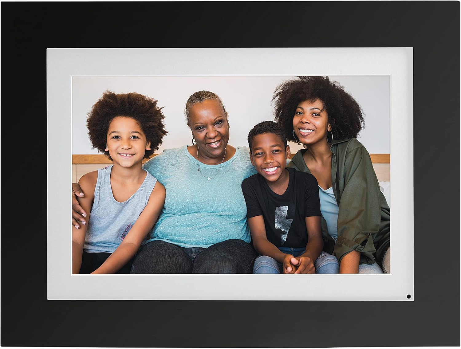 Photoshare 10” Wifi Digital Picture Frame, Send Pics from Phone to Frames, 8 GB, Holds 5,000+ Photos, HD Touchscreen, Black Wood Frame, Easy Setup, No Fees