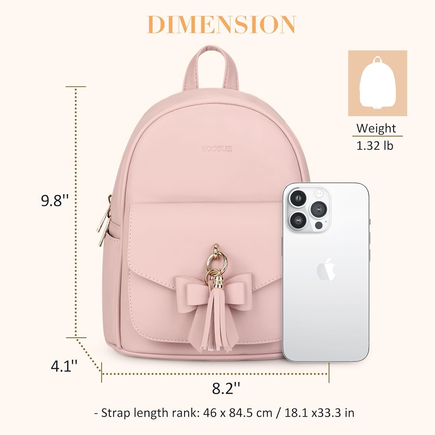 Mini Backpack for Women Girls Cute Bowknot Small Backpack Purse Ladies Leather Bookbag Satchel Bag, with Charm Tassel Pink