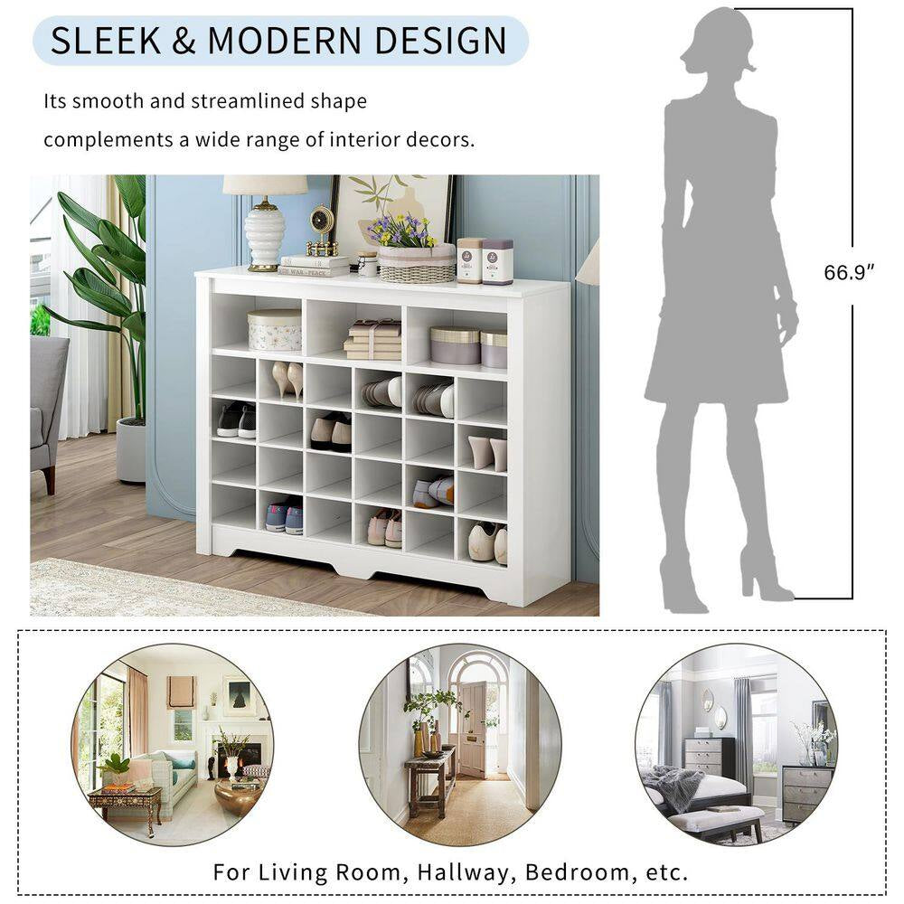 Rafferty 35.00 In. H X 45.20 In. W White Wood Shoe Storage Cabinet with Curved Base