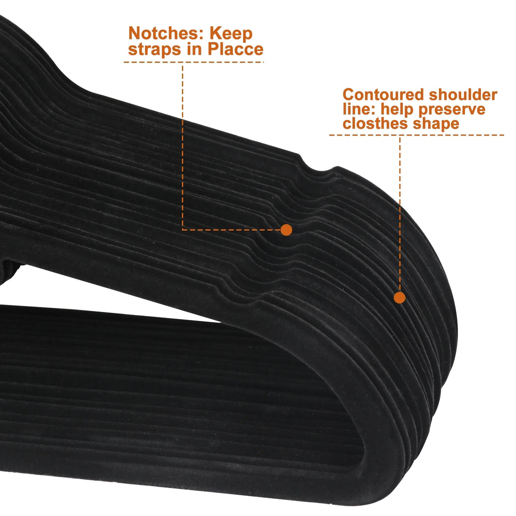 Velvet Flocked Hangers 100 Pack Non Slip Black Clothes Suit Hangers Hook Swivel 360 Ultra Thin(100Pcs, Black, Velvet)