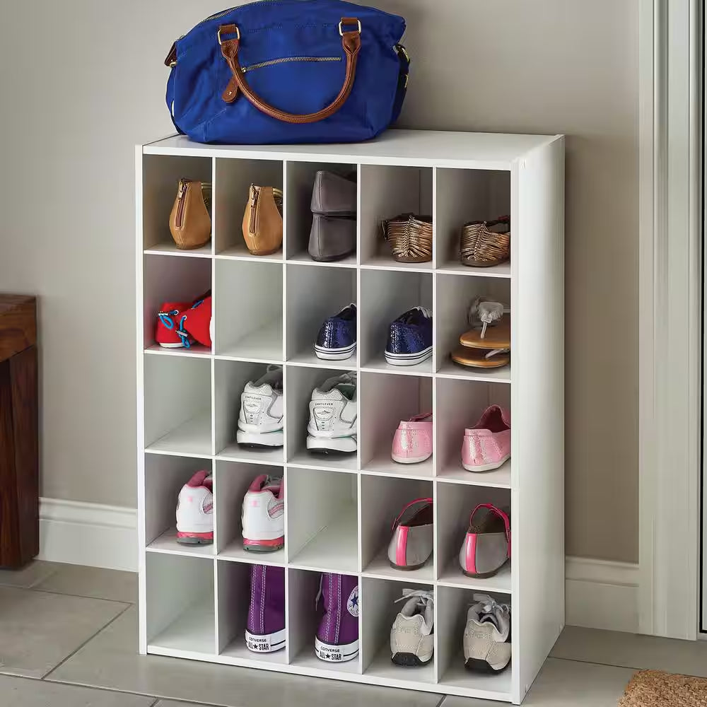 32 In. H X 24 In. W X 12 In. D White Wood Look 25-Cube Storage Organizer