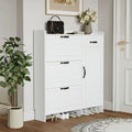 49 In. H X 47 In. W White 4 Doors Shoe Storage Cabinet with 3 Flip Drawers and 1 Drawers 22 Pairs Shoe Cabinet Organizer