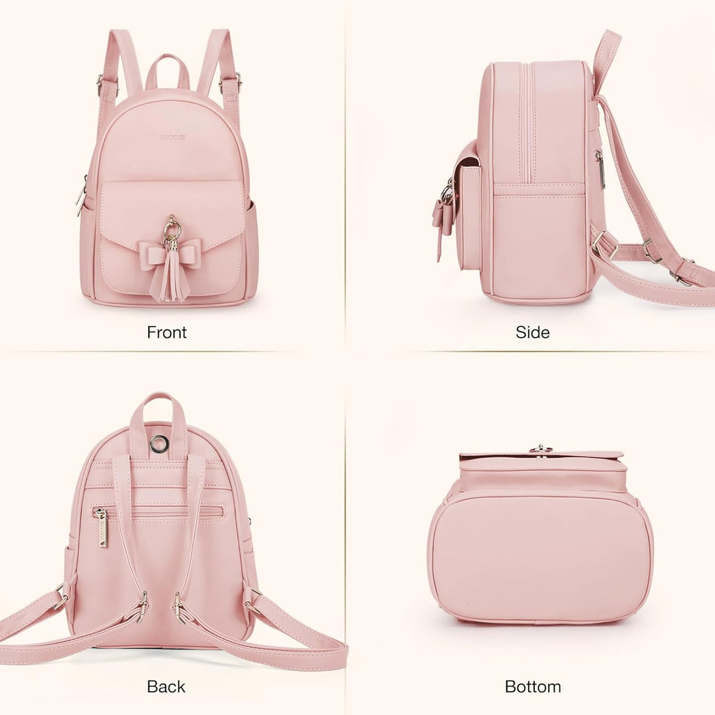 Mini Backpack for Women Girls Cute Bowknot Small Backpack Purse Ladies Leather Bookbag Satchel Bag, with Charm Tassel Pink