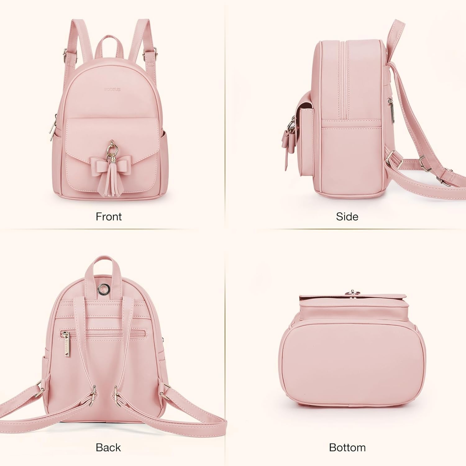 Mini Backpack for Women Girls Cute Bowknot Small Backpack Purse Ladies Leather Bookbag Satchel Bag, with Charm Tassel Pink