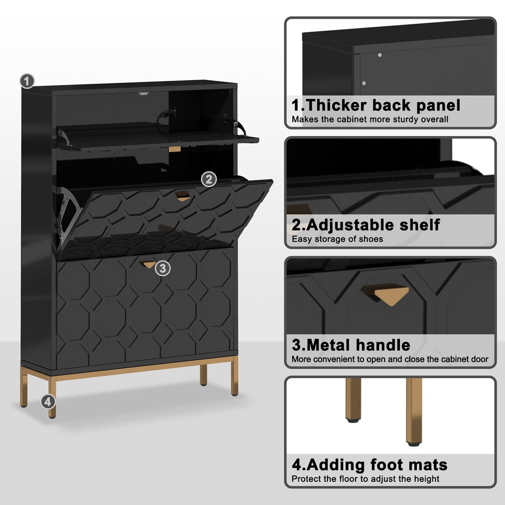 Shoe Organizer 24 Pairs Wood Shoe Storage Cabinet with Drawers