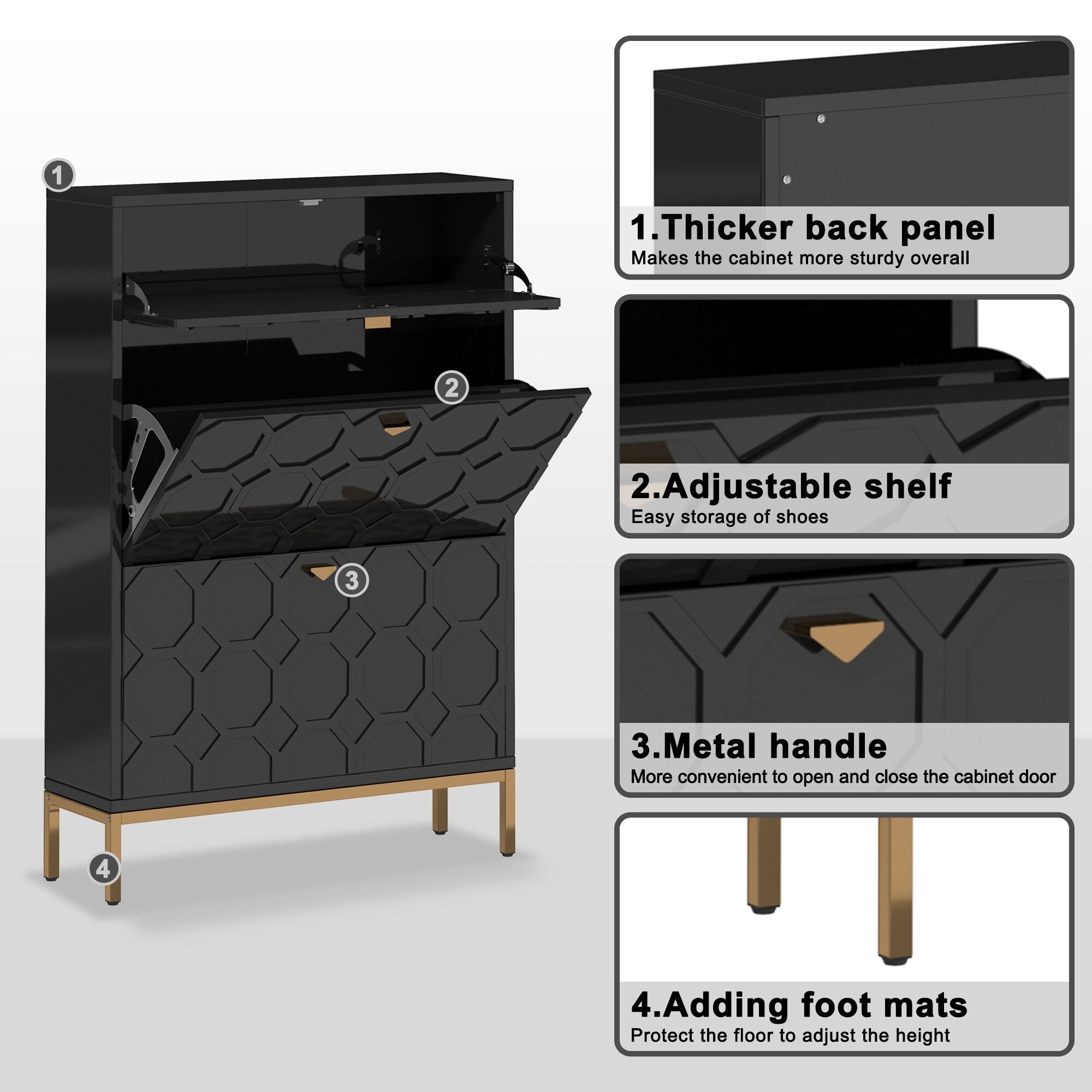 Shoe Organizer 24 Pairs Wood Shoe Storage Cabinet with Drawers