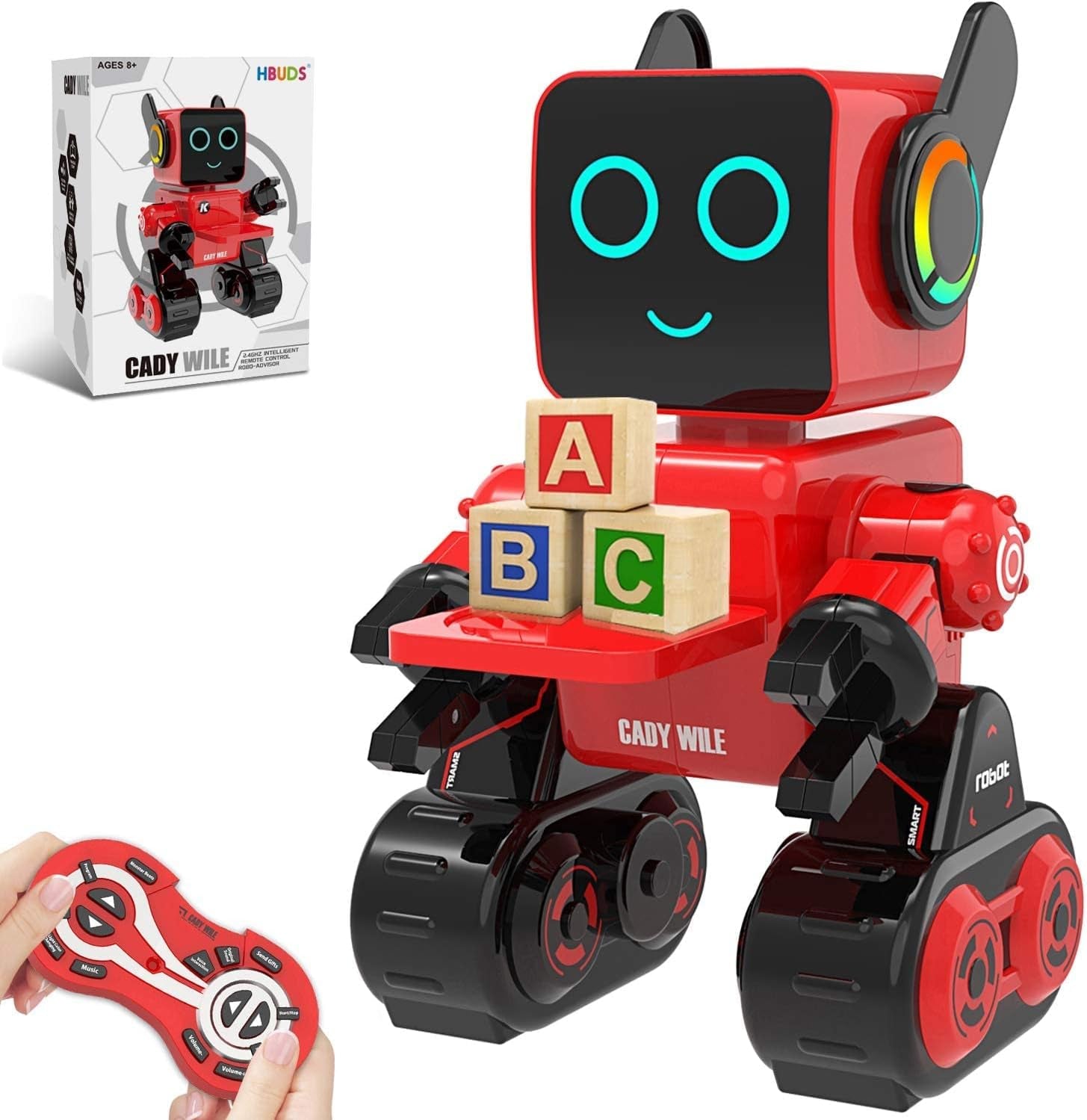 Rechargeable RC Robot Toy for Kids - Interactive Intelligent LED Light, Speaks, Dances, Built-In Coin Bank (White)