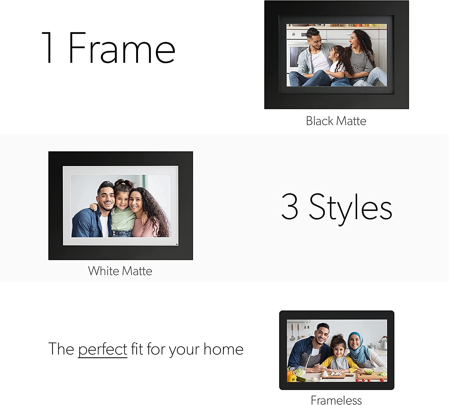 Photoshare 10” Wifi Digital Picture Frame, Send Pics from Phone to Frames, 8 GB, Holds 5,000+ Photos, HD Touchscreen, Black Wood Frame, Easy Setup, No Fees