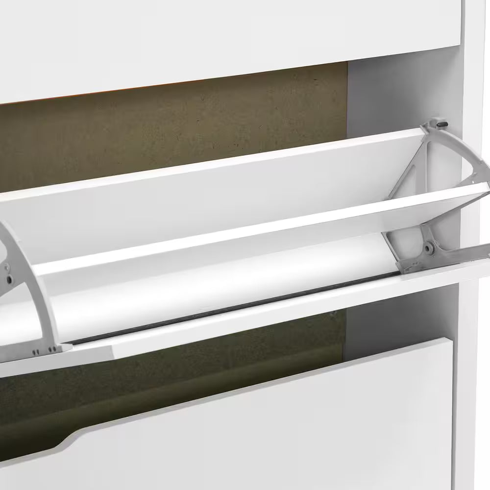 37 In. H X 31.1 In. W White Wood Shoe Storage Cabinet