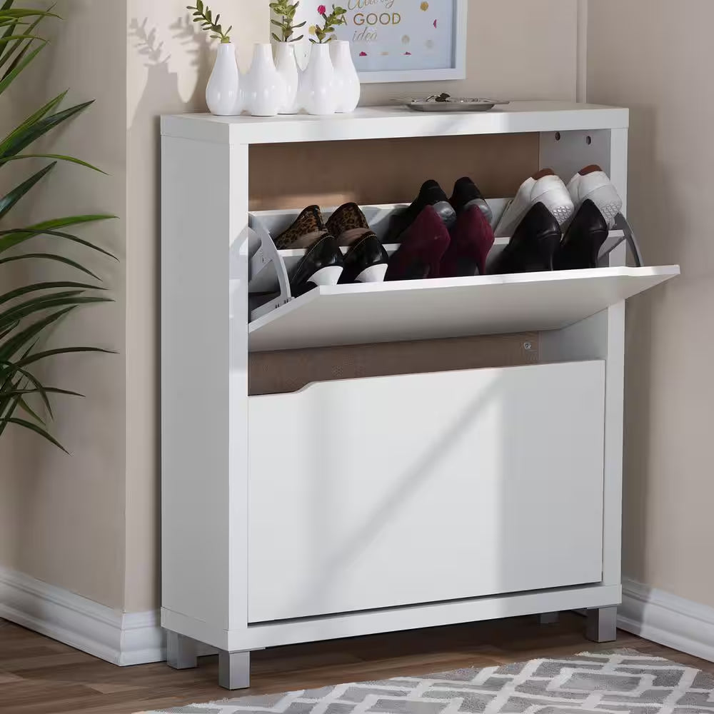 37 In. H X 31.1 In. W White Wood Shoe Storage Cabinet
