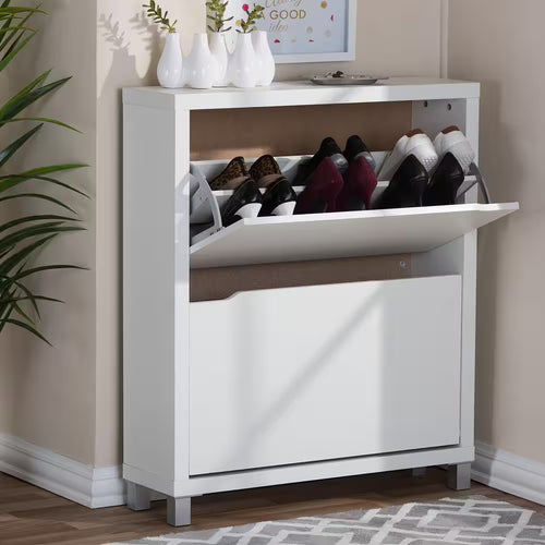 37 In. H X 31.1 In. W White Wood Shoe Storage Cabinet