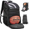 Large Basketball Backpack Bag with Ball Compartment and Shoe Pocket Outdoor Sports Equipment Bag Black Tk