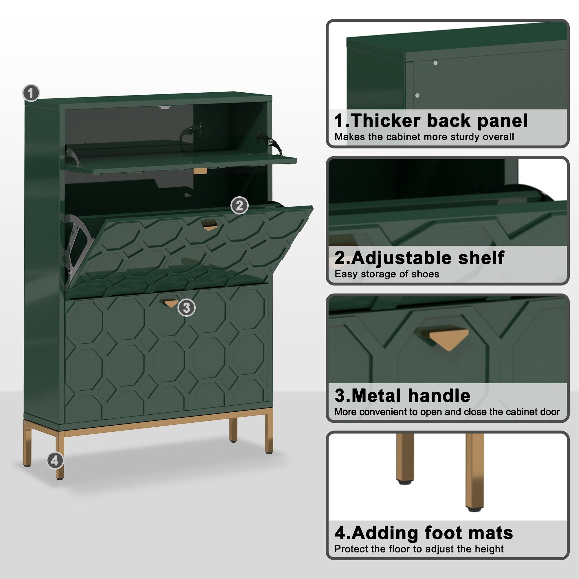 Shoe Organizer 24 Pairs Wood Shoe Storage Cabinet with Drawers