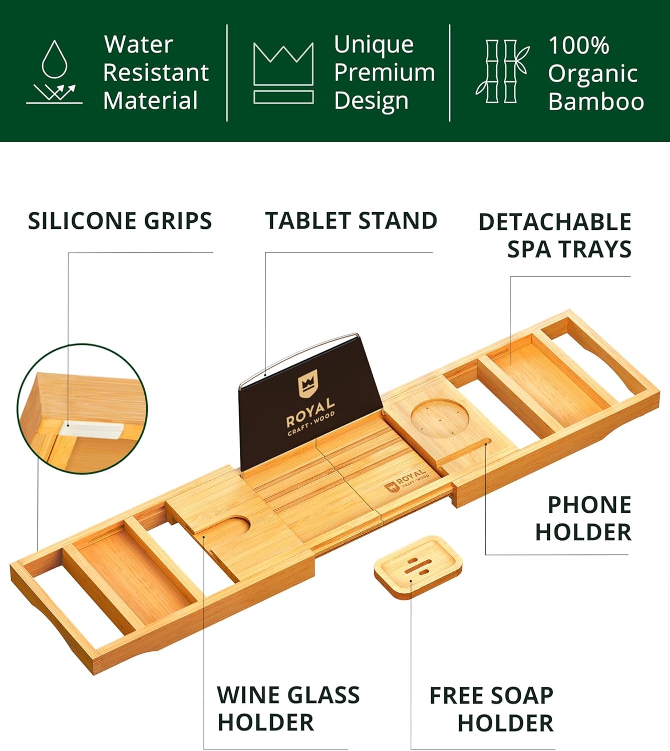 Today 2025 Premium Foldable Bathtub Tray - Wood Bath Tray for Tub, Bamboo Shelf, Expandable Bath Table Trays, Bathtub & Bathroom Accessories for New Home & Birthday Gifts for Mom