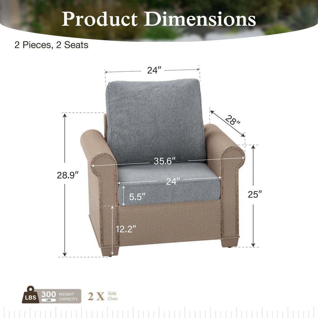 2 Pieces Wicker Patio Furniture Set Outdoor Conversation Set with Cushions, Gray