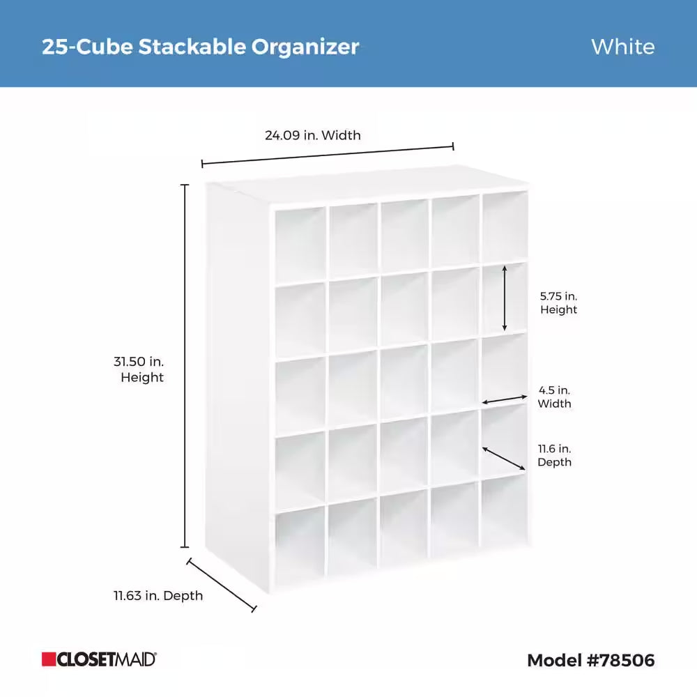 32 In. H X 24 In. W X 12 In. D White Wood Look 25-Cube Storage Organizer