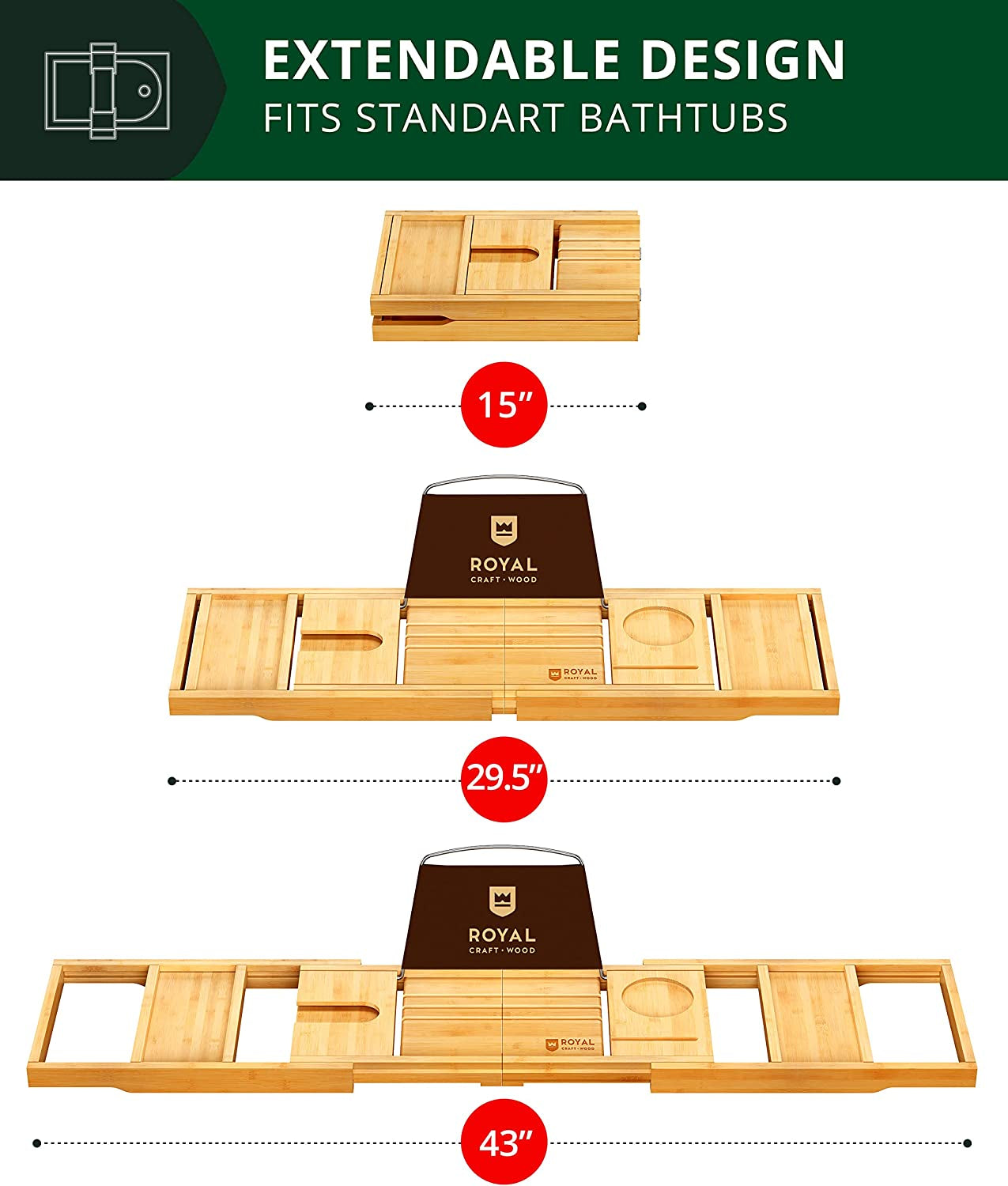 Today 2025 Premium Foldable Bathtub Tray - Wood Bath Tray for Tub, Bamboo Shelf, Expandable Bath Table Trays, Bathtub & Bathroom Accessories for New Home & Birthday Gifts for Mom