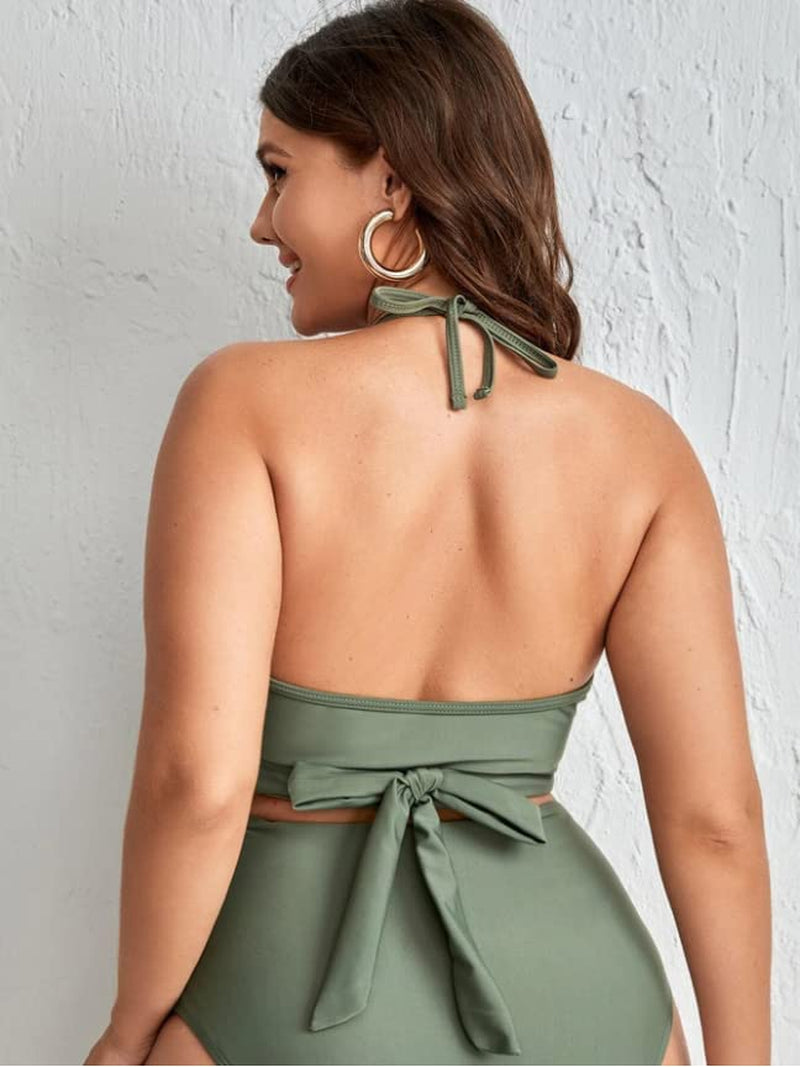 Women'S plus Size High Waisted Bandage Bikini Set Wrap Two Piece Push up Swimsuits (XL, Army Green)
