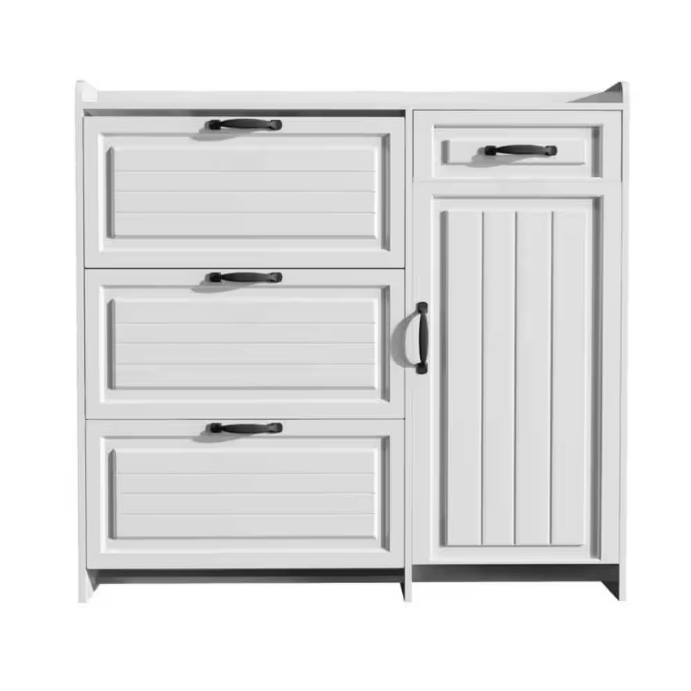 49 In. H X 47 In. W White 4 Doors Shoe Storage Cabinet with 3 Flip Drawers and 1 Drawers 22 Pairs Shoe Cabinet Organizer