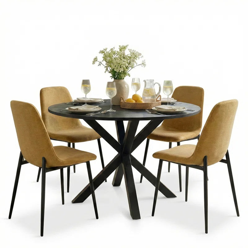 Folmar 4 - Person Dining Table Sets with 39.5'' round Table & 4 Upholstered Chenille Chairs
