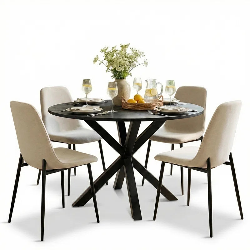 Folmar 4 - Person Dining Table Sets with 39.5'' round Table & 4 Upholstered Chenille Chairs