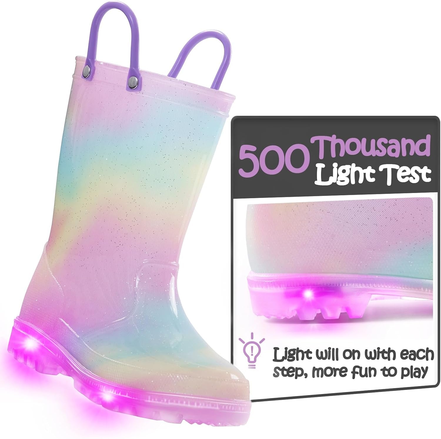 Toddler Light up Rain Boots for Girls Boys Waterproof Rain Boots with Handles Outdoors