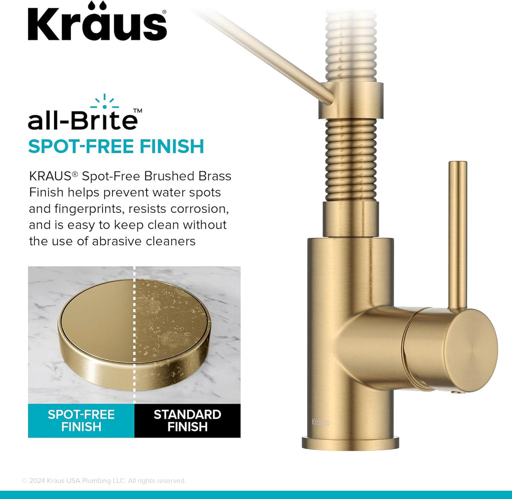 Bolden Commercial Style 2-Function Single Handle Pull down Kitchen Faucet in Spot-Free Brushed Brass, KPF-1610BB