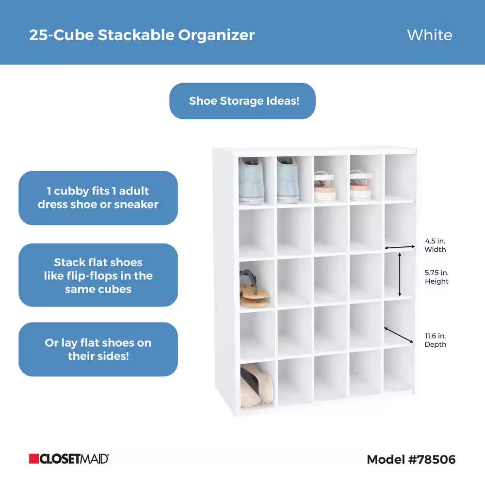 32 In. H X 24 In. W X 12 In. D White Wood Look 25-Cube Storage Organizer