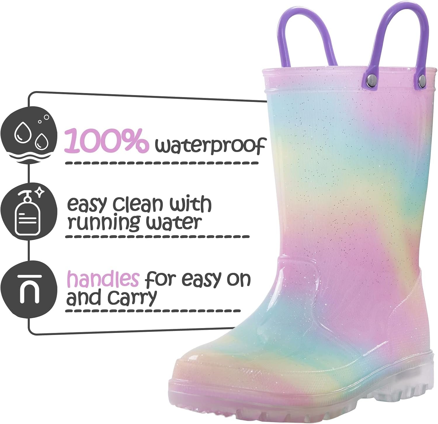 Toddler Light up Rain Boots for Girls Boys Waterproof Rain Boots with Handles Outdoors