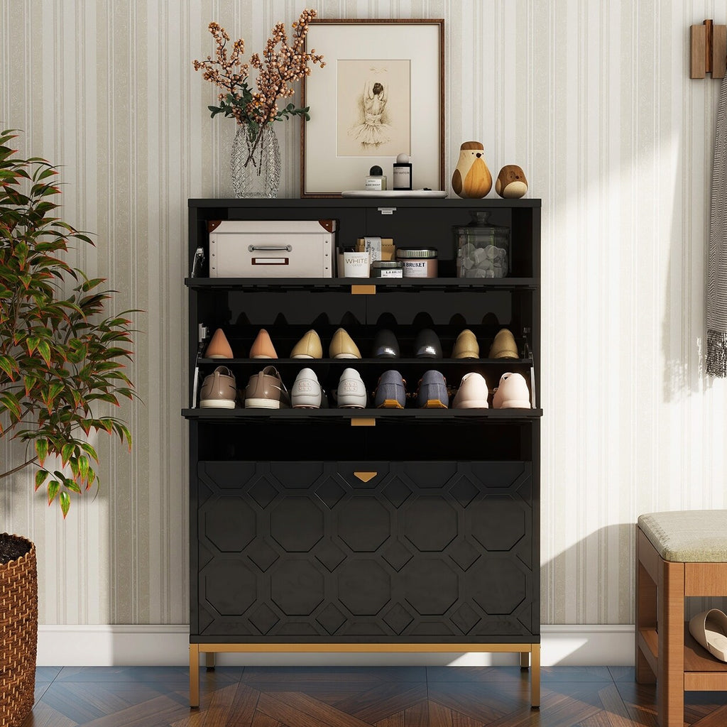 Shoe Organizer 24 Pairs Wood Shoe Storage Cabinet with Drawers