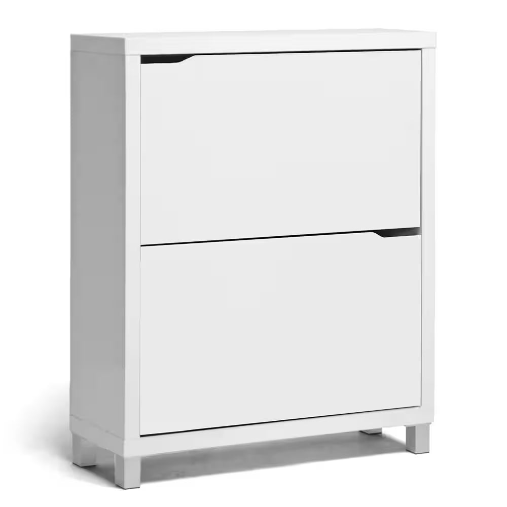 37 In. H X 31.1 In. W White Wood Shoe Storage Cabinet